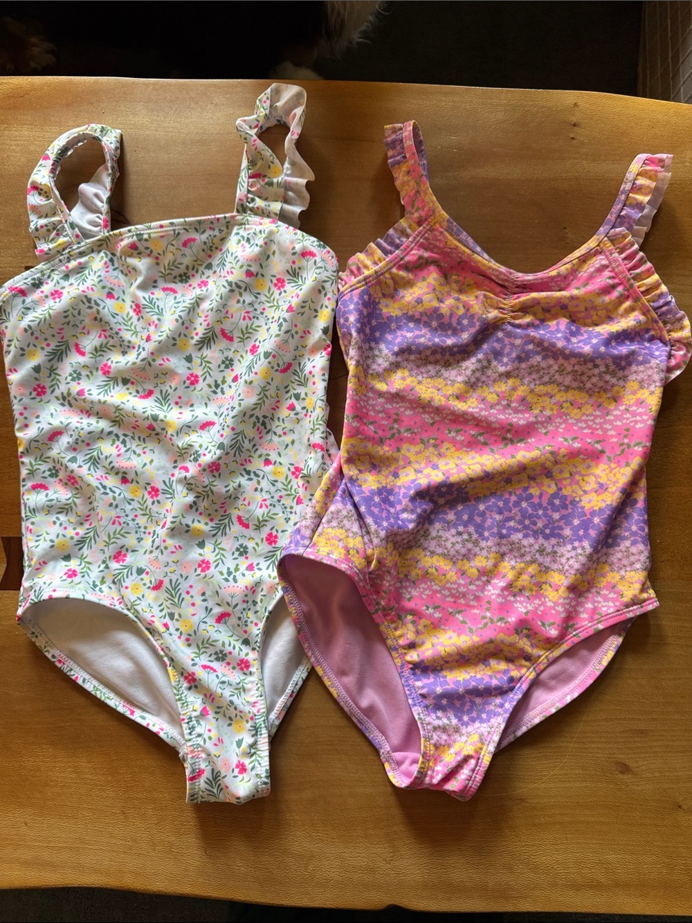 2 Girls' Floral One-Piece Swimsuits - White & Pink Multicolor